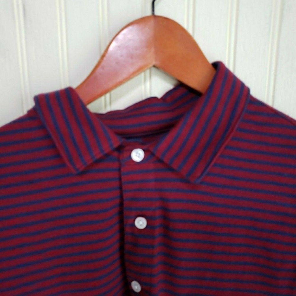 J.Crew Polo Shirt Mens M Red Navy Stripe Short Sleeve Slub Cotton Pocket Knit